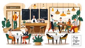 People In Cozy Cafe, Coffee Shop Interior, Customers And Waitress,..  Royalty Free Cliparts, Vectors, And Stock Illustration. Image 141152848.